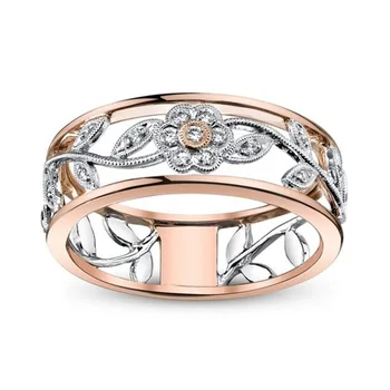 Meilužio, rožinė Aukso Spalvos Sužadėtuvių Žiedai Moterų Mados Bijoux Šalies Piršto Cirkonis Kristalų Gėlės Žiedas, Vestuvių Valentino Dieną