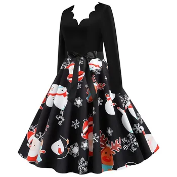 Kalėdų Dress 2020 M. Moteris Vintage Suknelė ilgomis Rankovėmis Elegantiška Suknelė 1950 namų Šeimininkė Vakare Šalies Promenadzie Suknelė Chalatas De Noel Femme