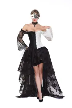 Steampunk Korsetas Suknelė Bustier Gotikos Corselet Seksualus Korsetai Moterų Nėriniai Off Peties Gėlių Šaliai Karšto Ilgos Suknelės