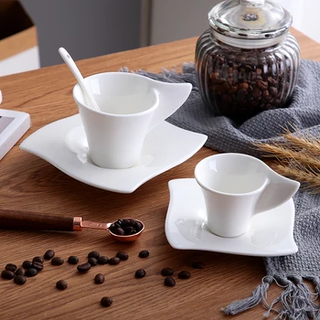 150 ml Naujų Paprastos Baltos Keramikos, Porceliano Kavos Puodelis su Lėkšte Popietės Arbata Kavos Puodelis Pusryčiai Pieno Puodeliai Espresso Puodelis Dekoras