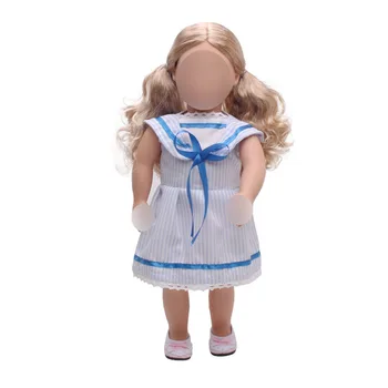 18 colių Mergaičių lėlės suknelė Balta mokyklos suknelė su mėlyna lankas Amerikos naujas gimęs drabužiai, žaislai tinkami 43 cm kūdikio c390
