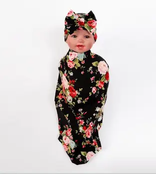 2016 naujų vaikai suvystyti antklodė ir bowknot lankelis nustatyti gėlių pumpurų antklodė merginos fotografijos rekvizitai muslino suvystyti wrap