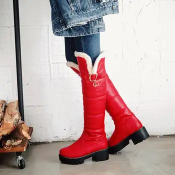REAVE KAČIŲ dydžio 34-43 vidurio blauzdos batai aukštakulniai platformos moterų batai aukštos kokybės pu odos storio žiemos sniego boot A1108