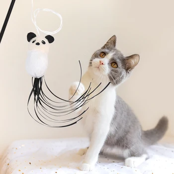 Cute Kačių Kibinimas Žaislai Plunksnų Pliušinis Kutas Katės Catcher Stick Naujovę, Katė Žaidžia Lazdos Pet Supplies, kaip Naudotis Lazda