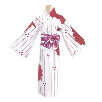 Anime Demon Slayer Kimetsu nr. Yaiba Kamado Nezuko Cosplay Kostiumas Helovinas Siaubo Kraujo Šļakstēties Baltas Kimono Moterų Išgalvotas Suknelė