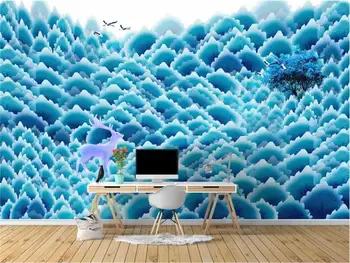 Custom 3d foto tapetai kambarį freskos sofa-lova, TV foną, mėlyna augalų, gėlių tapyba foto dažymas tapetų sienos 3d