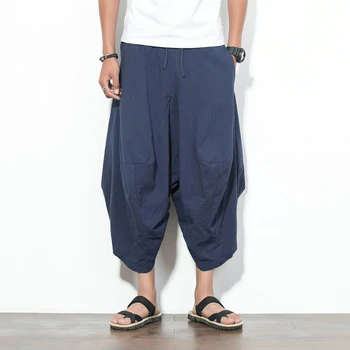 2020 Naujas Vyrų Vasaros vientisos Spalvos Laisvas Kelnes Japonijos Streetwear Medvilnės Skalbiniai Haremas Pants Plius Dydis M-5XL