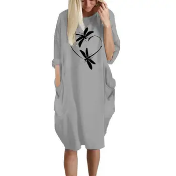 Kišenėje Suknelė Dragonfly Animal Print Suknelė Maxi Vasaros Vestidos Derliaus Boho Mujer