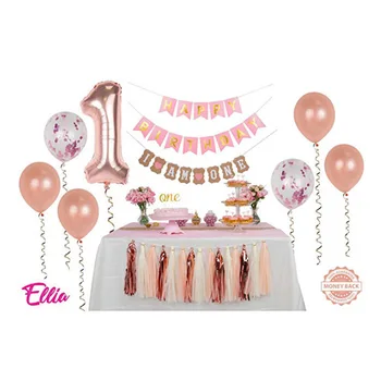 Baby shower balionas paketo vienerių metų gimtadienį dekoruoti rožinės spalvos balionų šalis ir aš esu viena vėliava Dekoro Vienerius Metus Šalis