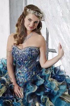 Pagal Užsakymą Pagaminti 2019 Vintage Blue Spalvinga Quinceanera Suknelės Organza Grindų Ilgis Princesė Merginos Nuotakos Saldus 15 16 Suknelės