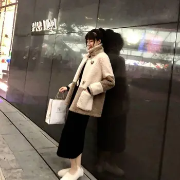 Elegantiškas kratinys dirbtiniais kailių paltai moterims 2021 žiemą šiluma minkštas dvigubo breasted kailiniai paltai moterims pliušinis kailis su kišenėmis