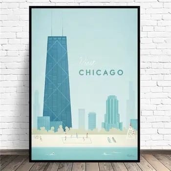 Čikagos Minimalistinio Kelionės Menas Drobė Plakatas Spaudinių Namų Sienų Dekoras Tapyba
