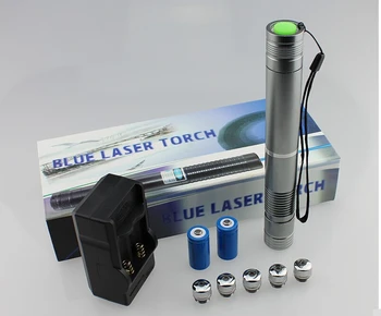 Didelės Galios Karinės 500W 50000m 450 nm mėlyna lazerinė rodyklė Žibintuvėlis Šviesos Deginimas Rungtynės/knygos/sausos medienos/juoda/Įrašyti cigarečių+box