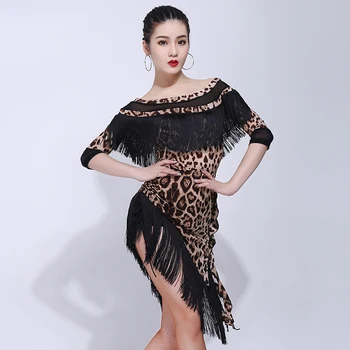 Naujas lotynų Šokių Nustatyti Viršūnes+Sijonas Pakraštyje Suknelė Seksualus Leopard 2019 Etape Drabužius Suaugusiųjų lotynų Konkurencijos Suknelė Tango Suknelė VDB263