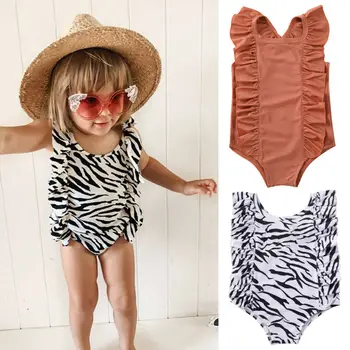 Bamblys Kūdikių Mergaičių Zebra Modelis Paplūdimio vientisas Raukiniai maudymosi kostiumėlį, maudymosi Kostiumėliai, Drabužiai