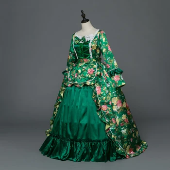 2017 Royal Green Gėlių Spausdinti Marija Antuanetė Suknelė Viduramžių Pilietinio Karo Pietų Belle Renesanso Faire Kostiumai Plius Dydis
