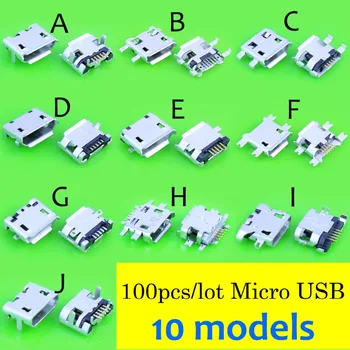 10Models,100vnt iš viso Micro USB 5Pin lizdas uodega sockect, Micro USB Jungties prievadą sockect už 