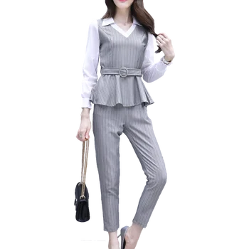 Korėjos Rudens Mados Apranga Moterims Naujus Marškinius Palaidinė & Slim Kelnės 2 Vnt Drabužių Rinkinį Lady Vestidos Viršuje Drabužius Office 
