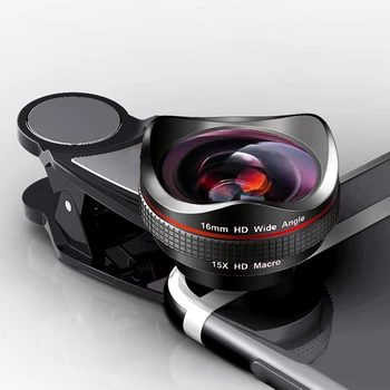 2In1 Objektyvas 16mm Plataus Kampo Makro Profesinės HD Telefono Fotoaparato Objektyvas iPhone 8 7 6 S Plius 