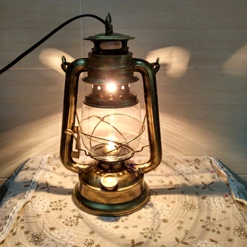 Nostalgiškas, žibalo, žibintų stalo lempa,antikvariniai vario spalvos geležies stiklas žibinto šviesą stalo lempa Baras, Kavinė miegamasis šviesos šviestuvas