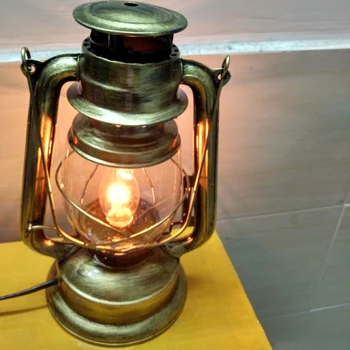 Nostalgiškas, žibalo, žibintų stalo lempa,antikvariniai vario spalvos geležies stiklas žibinto šviesą stalo lempa Baras, Kavinė miegamasis šviesos šviestuvas