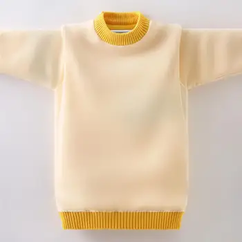 Pavasarį vaikai grynos medvilnės megztiniai 3-17T paauglių žiemos aksomo megztiniai O-kaklo puloveriai, megzti kūdikių berniukų drabužius, žemiausią marškinėliai