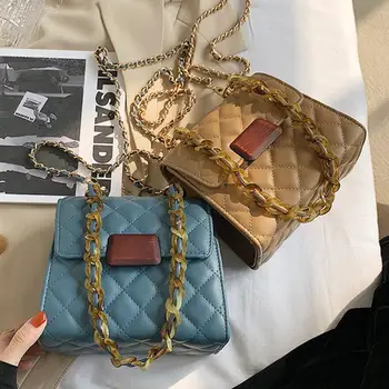 Grotelės Aikštėje Crossbody maišelį 2021 Mados Nauji Aukštos kokybės PU Oda Moterų Dizaineris Rankinės Grandinės Petį Krepšys