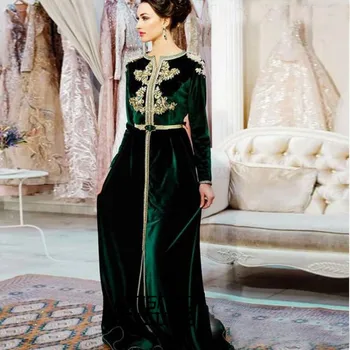 Paprastas Žalias Veliūras Maroko Kaftan Vakarinę Suknelę Aukso Nėrinių Musulmonų Suknelė Arabų Musulmonų Ypatinga Proga Oficialus Šalies Suknelė