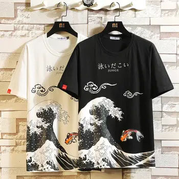 Kinų stiliaus mados trumpomis rankovėmis T-shirt vasaros prarasti pusę rankovės plus riebalų atsitiktinis negabaritinių spausdinimo T-shirt vyrams