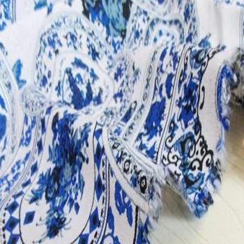 Vienas Kieme 150cm Plotis Grakštus Tradicinės Mėlynos spalvos Porceliano Ratas Gėlių Spausdinti Medvilnės, Lino Audinio, 