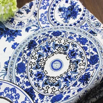 Vienas Kieme 150cm Plotis Grakštus Tradicinės Mėlynos spalvos Porceliano Ratas Gėlių Spausdinti Medvilnės, Lino Audinio, 