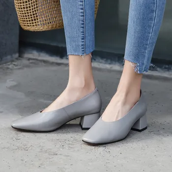 ASUMER 2020 naują atvykimo natūralios odos batai moterims siurbliai aikštėje kojų vientisų spalvų vieno batai pavasario vasaros suknelė bateliai moteris