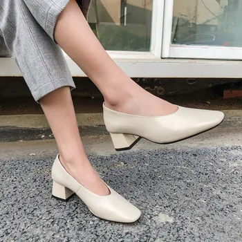 ASUMER 2020 naują atvykimo natūralios odos batai moterims siurbliai aikštėje kojų vientisų spalvų vieno batai pavasario vasaros suknelė bateliai moteris