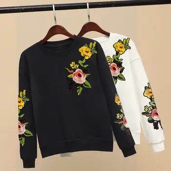 Moterų naujų korėjos versija, pavasarį, Rudenį ir žiemą siuvinėjimo apvalios kaklo prarasti Tt, T-marškinėliai ilgomis rankovėmis moterų megztinis