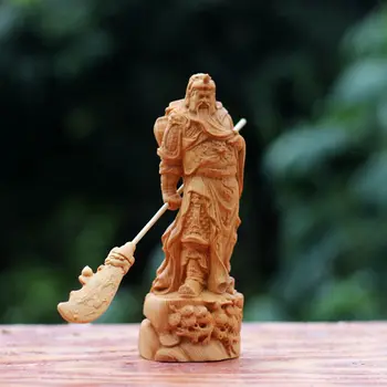 Yabai medžio drožyba horizontalus peilis Gong Guan medžio drožyba iš medžio masyvo Cai Wu Dievas Guan Erye Buda Buda amatų ekranas