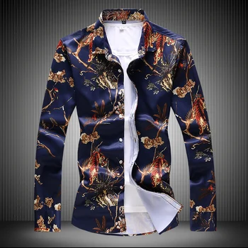 Dydis 7XL Marškinėliai Plius 2020 Naujas Mados Tigras Dizaineris Vyrams, Atsitiktinis Marškinėliai Puikios Kokybės ilgomis Rankovėmis Vyrų Drabužiai Navy-blue#7502