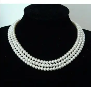 3 Eilėmis 6-7mm baltų perlų vėrinį Moteris Papuošalai nekilnojamojo natūralių gėlavandenių perlų Klasika dovanų