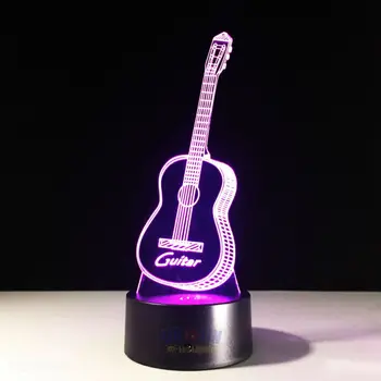 Nemokama Laivas 3D Vaizdo Nakties Žibintas Havajų Gitara Modelis Iliuzija Šviesos diodų (LED) 7Color Vienas Miegamasis Nakties Šviesos Muzika Namų Puošybai