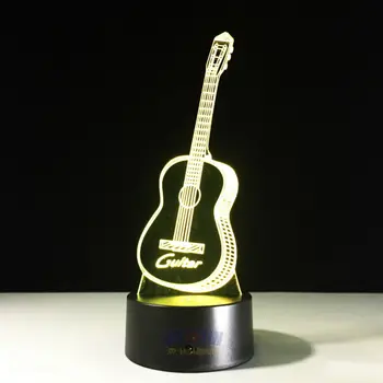Nemokama Laivas 3D Vaizdo Nakties Žibintas Havajų Gitara Modelis Iliuzija Šviesos diodų (LED) 7Color Vienas Miegamasis Nakties Šviesos Muzika Namų Puošybai