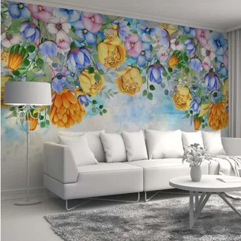 Akvarelė 3D Gėlių Tapetai, Freskos Sienų Freskomis Sienos Lipdukai 3D Sienos Popieriaus Ritinius Kambarį Atspausdinta Nuotrauka Gėlių Tapetai