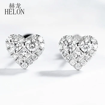 HELON 0.4 ct Deimantų Auskarai Kietas 14 KARATŲ Balto Aukso SI/H Gamtinių Deimantų Vestuvių, Sužadėtuvių Stud Auskarai moterims Fine Jewelry