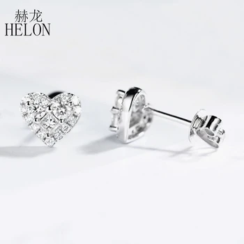 HELON 0.4 ct Deimantų Auskarai Kietas 14 KARATŲ Balto Aukso SI/H Gamtinių Deimantų Vestuvių, Sužadėtuvių Stud Auskarai moterims Fine Jewelry