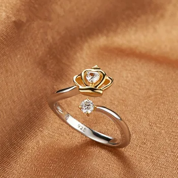 Naujas Mados Sidabro Spalvos Žiedas Blizga Crystal Crown Atidaryti Žiedai Moterims Vestuves Piršto Papuošalai Mergina Dovana