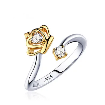 Naujas Mados Sidabro Spalvos Žiedas Blizga Crystal Crown Atidaryti Žiedai Moterims Vestuves Piršto Papuošalai Mergina Dovana