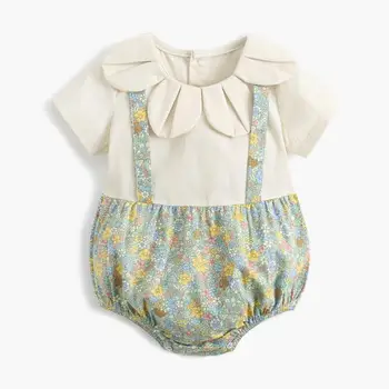 Kūdikių drabužiai vasarinis jumpsuits žiedlapis apykaklės baby girl drabužiai, medvilnės bodysuit už naujagimiams sudurti kūdikių bodysuit