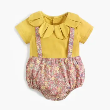 Kūdikių drabužiai vasarinis jumpsuits žiedlapis apykaklės baby girl drabužiai, medvilnės bodysuit už naujagimiams sudurti kūdikių bodysuit