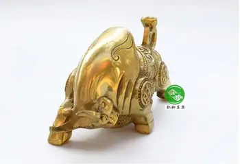 Kinijos liaudies skulptūra, grynas bronzos zodiakas jautis skulptūra ornamentu pinigų karvė statula ir
