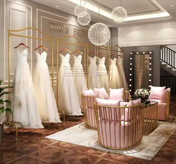 Vestuvių kabinti stovo vestuvių parduotuvė display rack grindų stiliaus cheongsam suknelė pakabos, auksas, geležies art display rack