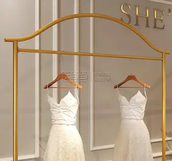 Vestuvių kabinti stovo vestuvių parduotuvė display rack grindų stiliaus cheongsam suknelė pakabos, auksas, geležies art display rack