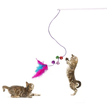 Naminių Kačių žaislų Rinkinys Plunksnų Kibinimas Lazdelė Žaislai su 4 Varpai Kamuolys Žiedai katės interaktyvių Produktų